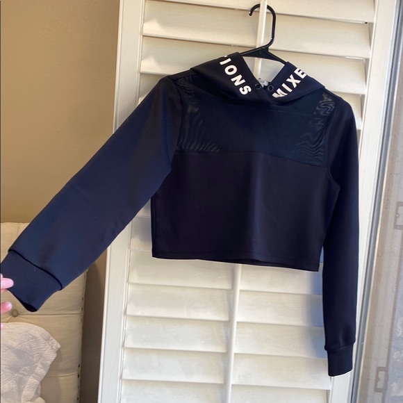 🌼 Black Cropped Mixed Emotions Hoodie with Mesh Detail - Picture 3 of 10